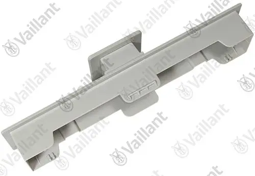 Grauer Griff von Vaillant für einen Luftfilter, mit Halterung und Aussparungen. Geeignet für spezifische Modelle zur einfachen Handhabung und Wartung.